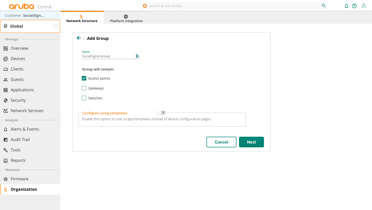 Aruba Central - Add Configuration Group
